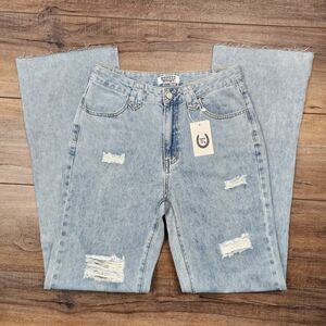 NWT Western Gringa Bareback Lightwash high rise jeans raw/split him W28L36